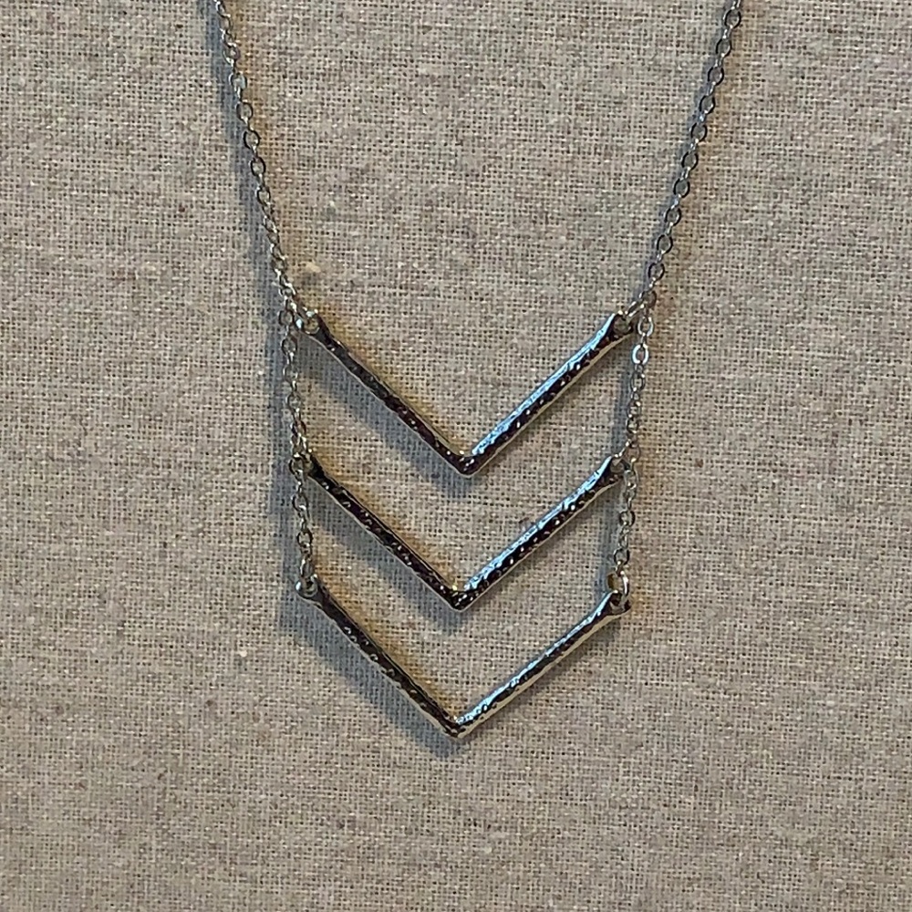 Silver Triple Chevron Necklace